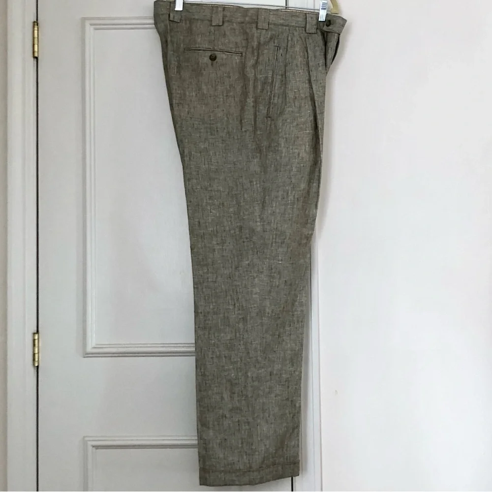 Mens Linen Trousers pleats cuffs pockets 38” Riviera Sport formal 31” inseam
